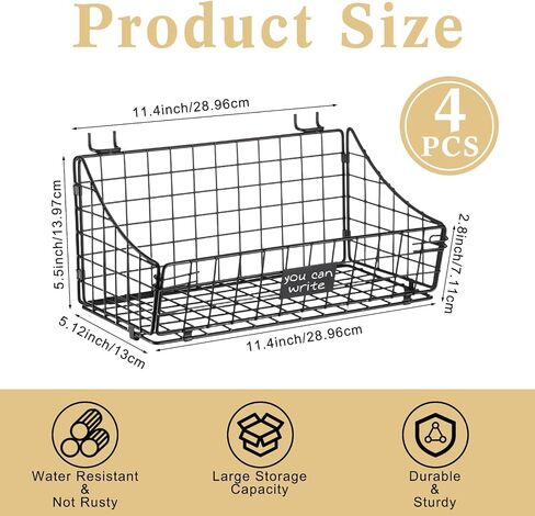 4 Pcs Slatwall Baskets with Hooks Wire Hanging Basket Black Wall Basket Storage Pegboard Shelf Slatwall Organizer Accessories Tools for Pantry Kitchen Garage Workbench in Kuwait