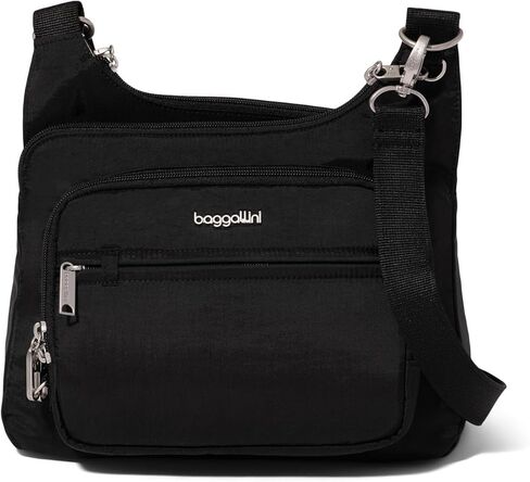 Baggallini Securtex مضاد للسرقة كروس كروسوديس للسفر 11 "W × 8.5" H ، RFID ، محفظة مدمجة ، قفل السوستة in Kuwait