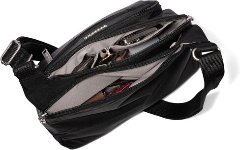Baggallini Securtex مضاد للسرقة كروس كروسوديس للسفر 11 "W × 8.5" H ، RFID ، محفظة مدمجة ، قفل السوستة in Kuwait