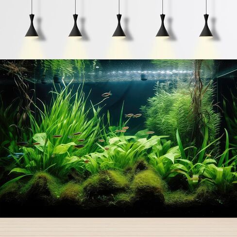 Aquarium Background Underwater Grass Leaves Pebble Aquarium Backdrop Vivid and Fresh Green Aquatic Plant Background Stone River Bed DeadWood Purple Leaves Tank Background Decor Vinyl 24x12in in Saudi Arabia