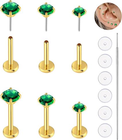 20G مسطح الأقراط في الأزرار 18G حلقات الأنف 24K طلاء الذهب 3 أزواج من التيتانيوم بلا خيوط 16G أقراط غضروف للنساء الرجال tragus conch helix medusa lip مجوهرات مثقبة in Kuwait