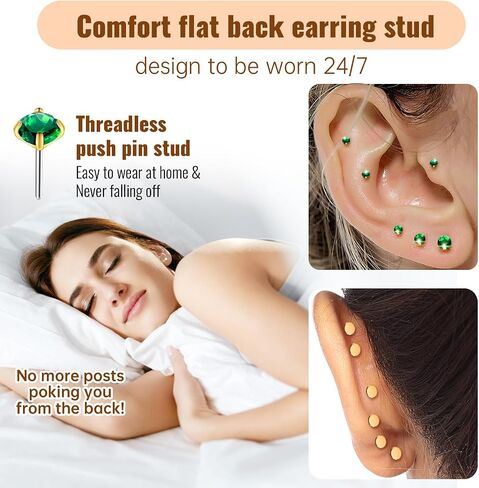 20G مسطح الأقراط في الأزرار 18G حلقات الأنف 24K طلاء الذهب 3 أزواج من التيتانيوم بلا خيوط 16G أقراط غضروف للنساء الرجال tragus conch helix medusa lip مجوهرات مثقبة in Kuwait
