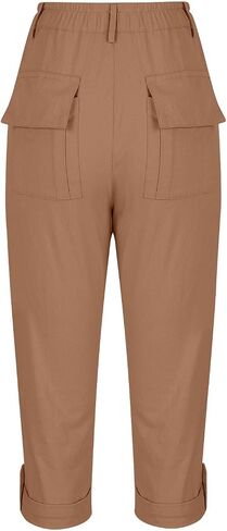 Capri Pants for Women Casual Summer Spring Stretch Straight Leg Cargo Capris with Pockets Rolled Hem Cropped Trouser in Saudi Arabia