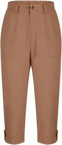 Capri Pants for Women Casual Summer Spring Stretch Straight Leg Cargo Capris with Pockets Rolled Hem Cropped Trouser in Saudi Arabia