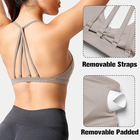 YEOREO حمالات صدر رياضية للتمرين للنساء حمالة صدر مبطنة مفتوحة الظهر لصالة الألعاب الرياضية Lorelie Light Impact Criss Cross Yoga Crop Top بني فاتح M in Kuwait