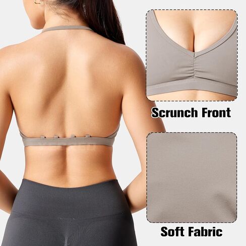 YEOREO حمالات صدر رياضية للتمرين للنساء حمالة صدر مبطنة مفتوحة الظهر لصالة الألعاب الرياضية Lorelie Light Impact Criss Cross Yoga Crop Top بني فاتح M in Kuwait