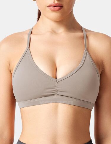 YEOREO حمالات صدر رياضية للتمرين للنساء حمالة صدر مبطنة مفتوحة الظهر لصالة الألعاب الرياضية Lorelie Light Impact Criss Cross Yoga Crop Top بني فاتح M in Kuwait