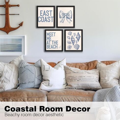 JXREQ Coastal Granddaughter Preppy Bow Coquette Aesthetic Wall Decor Posters, Coquette Room Decor Seashell East Coast Wall Art, College Dorm Decor Prints for Teen Bedroom Bathroom, 8x10 Inch 4Pcs Blue in Saudi Arabia