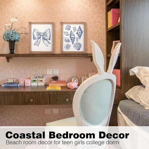 JXREQ Coastal Granddaughter Preppy Bow Coquette Aesthetic Wall Decor Posters, Coquette Room Decor Seashell East Coast Wall Art, College Dorm Decor Prints for Teen Bedroom Bathroom, 8x10 Inch 4Pcs Blue in Saudi Arabia