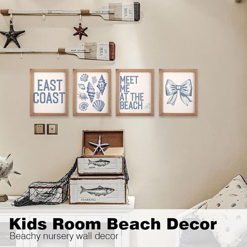 JXREQ Coastal Granddaughter Preppy Bow Coquette Aesthetic Wall Decor Posters, Coquette Room Decor Seashell East Coast Wall Art, College Dorm Decor Prints for Teen Bedroom Bathroom, 8x10 Inch 4Pcs Blue in Saudi Arabia