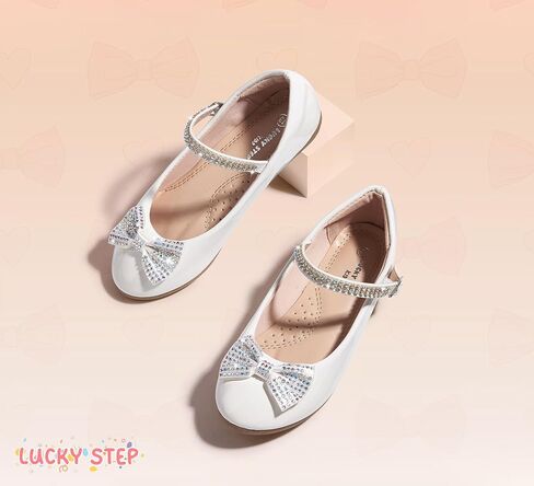 LUCKY STEP Girls Dress Flats Casual Mary Jane Ballet Shoes Bow Rhinestones Wedding Party Shoe for Little Kids in Saudi Arabia
