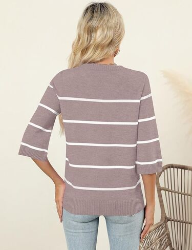 Lomon Womens Subens Disual Fall 2025 Crew Neck Striped 3/4 Sleeve Lightweight Metendy Trendy Sweater Tops S-XL in Kuwait