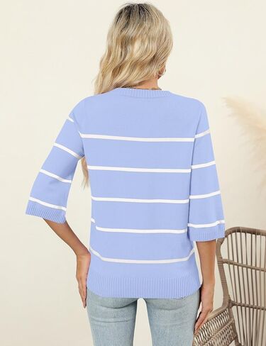 Lomon Womens Subens Disual Fall 2025 Crew Neck Striped 3/4 Sleeve Lightweight Metendy Trendy Sweater Tops S-XL in Kuwait