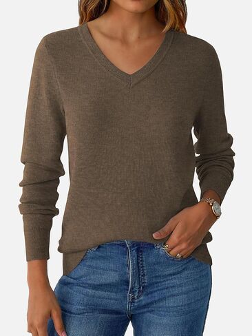 Women's V Neck Sweater Wool Blend خفيفة الوزن سحب الأكمام الطويلة قمم الأعمال التجارية غير الرسمية السقوط 2025 العصرية in Kuwait