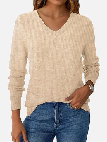 Women's V Neck Sweater Wool Blend خفيفة الوزن سحب الأكمام الطويلة قمم الأعمال التجارية غير الرسمية السقوط 2025 العصرية in Kuwait