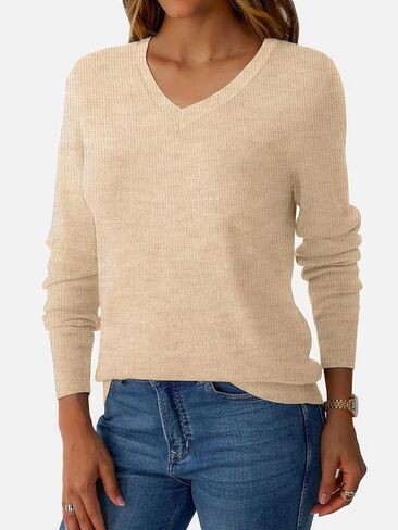 Women's V Neck Sweater Wool Blend خفيفة الوزن سحب الأكمام الطويلة قمم الأعمال التجارية غير الرسمية السقوط 2025 العصرية in Kuwait