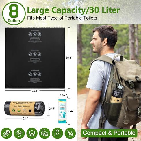 BLIKA 40 Count Camping Toilet Bags Eco Absorbent Gel Set, Toilet Replacement Bags with Toilet Powder, 8 Gallon, 30 Liter, Heavy Duty 1 Mil, Compostable Portable Toilet Bags for Camping Outdoor in Saudi Arabia
