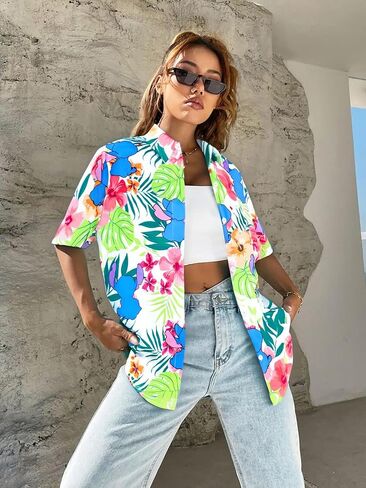 Hawaiian Shirts for Women Ohana Means Family Shirt Hawaii Tropical Graphic Tees Summer Beach Button up Tops in Saudi Arabia