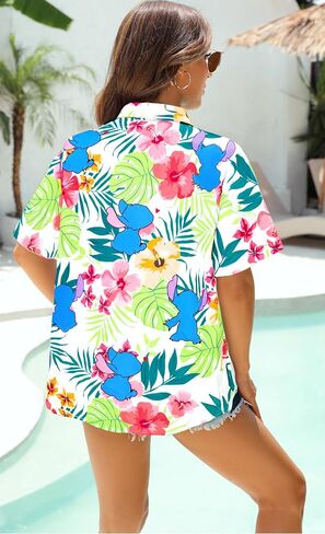 Hawaiian Shirts for Women Ohana Means Family Shirt Hawaii Tropical Graphic Tees Summer Beach Button up Tops in Saudi Arabia