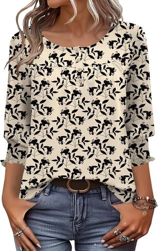 Akewei 3/4 طول الأكمام قمم المرأة 2025 أزياء الصيف قمم للنساء Crewneck in Kuwait