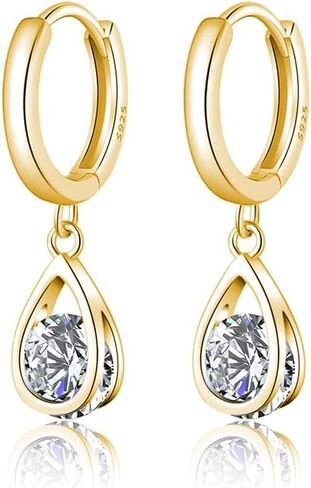 SLUYNZ Sterling Silver CZ Hoop Earrings Drop for Women Teens Sparkly Teardrop Huggie Earrings Simulated Diamond Earrings in Saudi Arabia