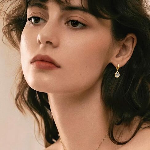 SLUYNZ Sterling Silver CZ Hoop Earrings Drop for Women Teens Sparkly Teardrop Huggie Earrings Simulated Diamond Earrings in Saudi Arabia