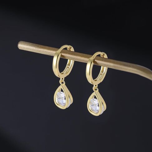 SLUYNZ Sterling Silver CZ Hoop Earrings Drop for Women Teens Sparkly Teardrop Huggie Earrings Simulated Diamond Earrings in Saudi Arabia