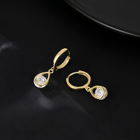 SLUYNZ Sterling Silver CZ Hoop Earrings Drop for Women Teens Sparkly Teardrop Huggie Earrings Simulated Diamond Earrings in Saudi Arabia