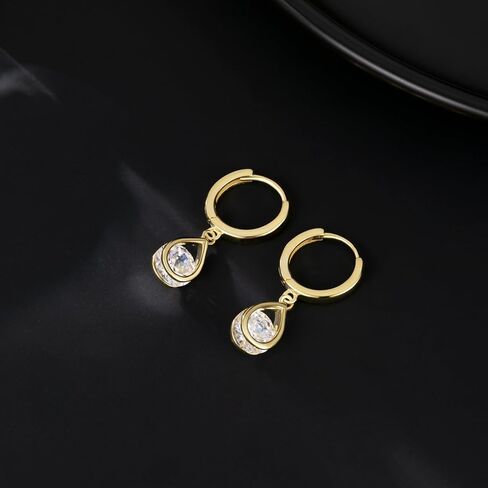SLUYNZ Sterling Silver CZ Hoop Earrings Drop for Women Teens Sparkly Teardrop Huggie Earrings Simulated Diamond Earrings in Saudi Arabia