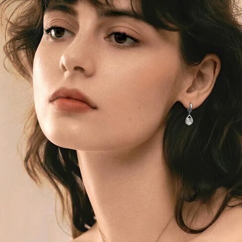 SLUYNZ Sterling Silver CZ Hoop Earrings Drop for Women Teens Sparkly Teardrop Huggie Earrings Simulated Diamond Earrings in Saudi Arabia