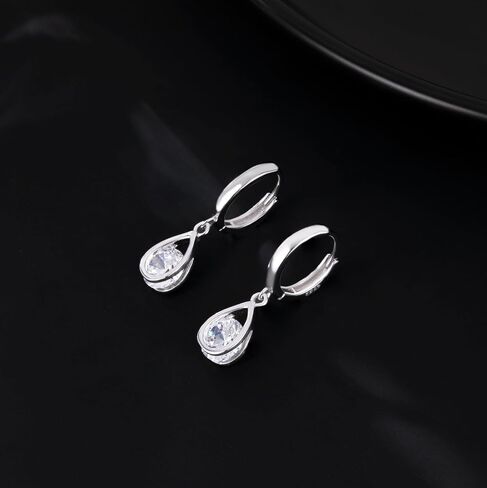 SLUYNZ Sterling Silver CZ Hoop Earrings Drop for Women Teens Sparkly Teardrop Huggie Earrings Simulated Diamond Earrings in Saudi Arabia