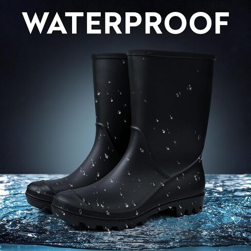 DKSUKO Men's Mid-calf Rain Boots,Waterproof Antil-Slip PVC Garden Work Boots，Outdoor Rubber Boots in Kuwait