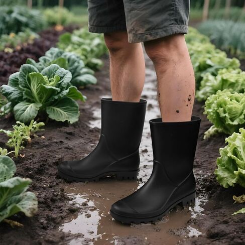 DKSUKO Men's Mid-calf Rain Boots,Waterproof Antil-Slip PVC Garden Work Boots，Outdoor Rubber Boots in Kuwait