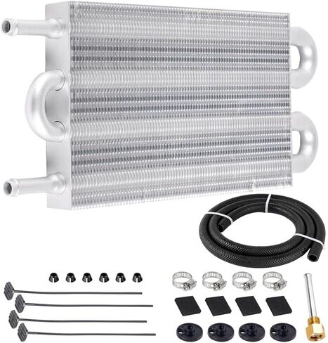 Universal 5/16" Transmission Oil Cooler Kit, Aluminium alloy 4 Pass Tube and Fin Oil Cooler Kit(Sliver) in Kuwait