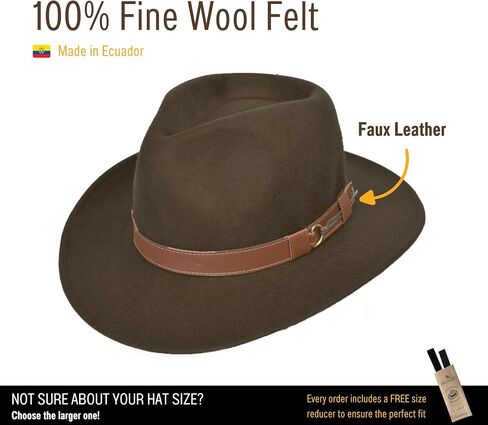 Outback 100% Wool Felt Hat for Women/Men Crushable Waterproof with Faux Leather | Wide Brim Fedora Cowboy Hat in Kuwait