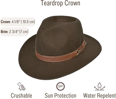 Outback 100% Wool Felt Hat for Women/Men Crushable Waterproof with Faux Leather | Wide Brim Fedora Cowboy Hat in Kuwait