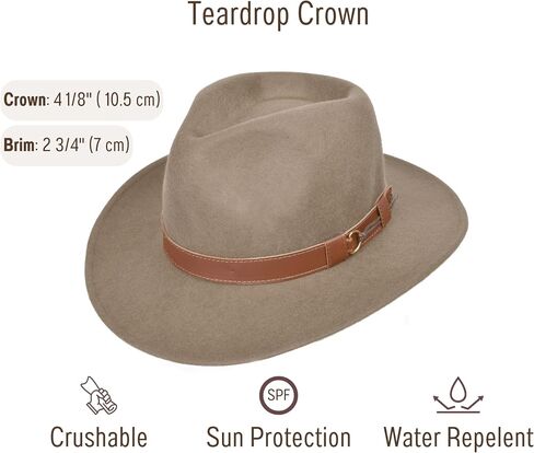 Outback 100% Wool Felt Hat for Women/Men Crushable Waterproof with Faux Leather | Wide Brim Fedora Cowboy Hat in Kuwait