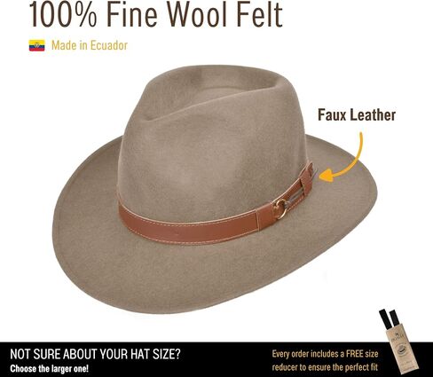 Outback 100% Wool Felt Hat for Women/Men Crushable Waterproof with Faux Leather | Wide Brim Fedora Cowboy Hat in Kuwait