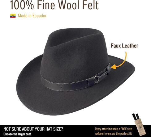 Outback 100% Wool Felt Hat for Women/Men Crushable Waterproof with Faux Leather | Wide Brim Fedora Cowboy Hat in Kuwait