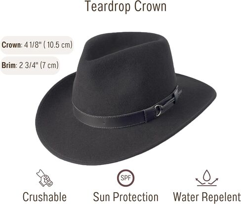 Outback 100% Wool Felt Hat for Women/Men Crushable Waterproof with Faux Leather | Wide Brim Fedora Cowboy Hat in Kuwait