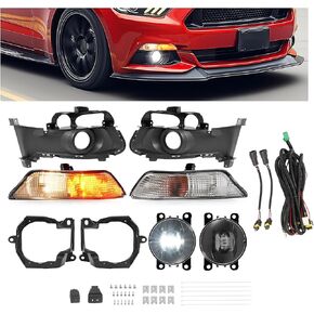 HECASA Pair LED Fog Light Assembly+Halogen Turn Signal Light Compatible with 2015-2017 Ford Mustang Front Bumper Fog Lamp Cover Trim Bezel Bracket w/Harness Wiring Switch Kit Clear Lens LH&RH in Saudi Arabia