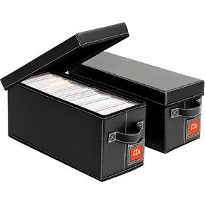 CD Storage Case with Lid & Handle – Faux Leather CD Holder Box – Stackable CD Storage Organizer with Label Slot – 2Pack (Black) in Kuwait