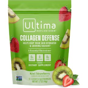 ملحق دفاع الكولاجين في Ultima -collagen ومسحوق الإلكتروليت - الفراولة Kiwi ، 13 حزمًا - حزم ترطيب مع Dermaval و Biotin التي تحافظ على ترطيب بشرتك ومظهر مشع in Kuwait