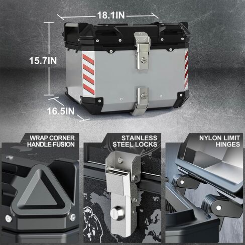 Motorcycle Top Case Tail Box Aluminum Motorcycle Trunk,Anti-Theft Rustproof,Dustproof Waterproof Trunk luggage Top Box Helmet Box with Universal Bracket (Sliver, 45L (18.1 * 16.5 * 15.7 inch) in Saudi Arabia