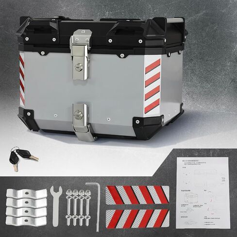 Motorcycle Top Case Tail Box Aluminum Motorcycle Trunk,Anti-Theft Rustproof,Dustproof Waterproof Trunk luggage Top Box Helmet Box with Universal Bracket (Sliver, 45L (18.1 * 16.5 * 15.7 inch) in Saudi Arabia