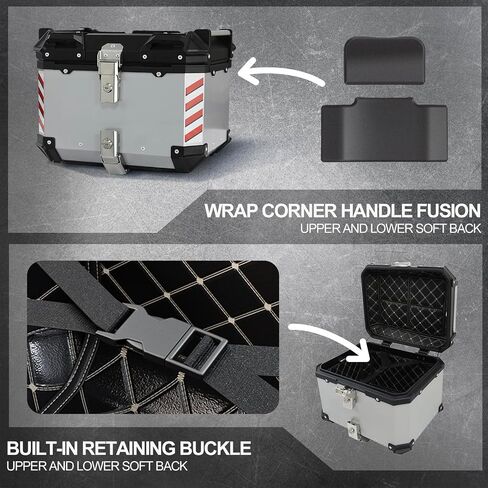 Motorcycle Top Case Tail Box Aluminum Motorcycle Trunk,Anti-Theft Rustproof,Dustproof Waterproof Trunk luggage Top Box Helmet Box with Universal Bracket (Sliver, 45L (18.1 * 16.5 * 15.7 inch) in Saudi Arabia