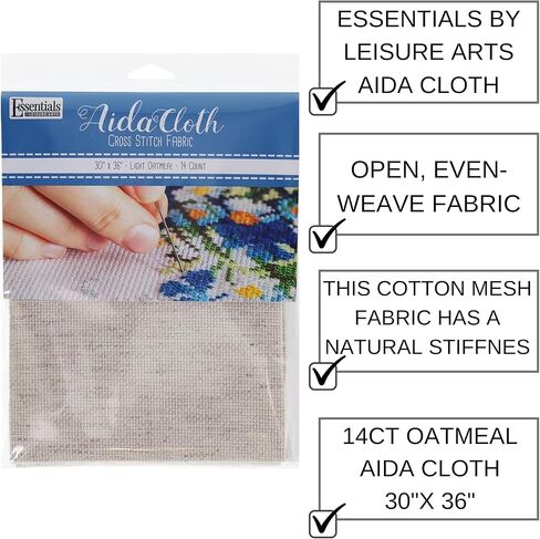 Essentials By Leisure Arts Aida Cloth, 14 Count, 30" x 36", Light Oatmeal Cross Stitch Fabric for Embroidery, Cross Stitch, Machine Embroidery and Needlepoint in Kuwait
