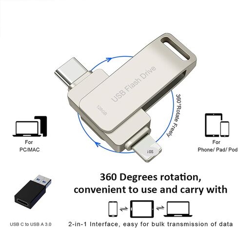 USB C Flash Drive 128GB for i Phone Thumb Drive Photo Stick Dual Drive High Speed Memory Stick External Storage Compatible Phone 15 Pad Android USB C and Computer Black128G in Saudi Arabia