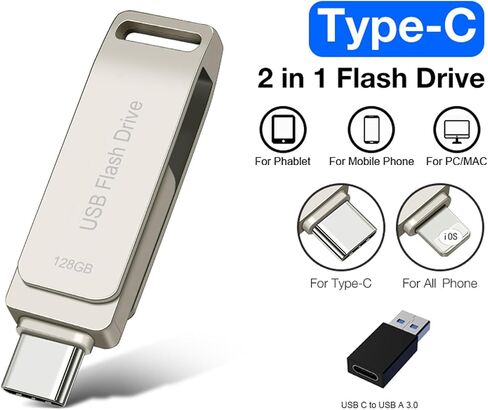 USB C Flash Drive 128GB for i Phone Thumb Drive Photo Stick Dual Drive High Speed Memory Stick External Storage Compatible Phone 15 Pad Android USB C and Computer Black128G in Saudi Arabia
