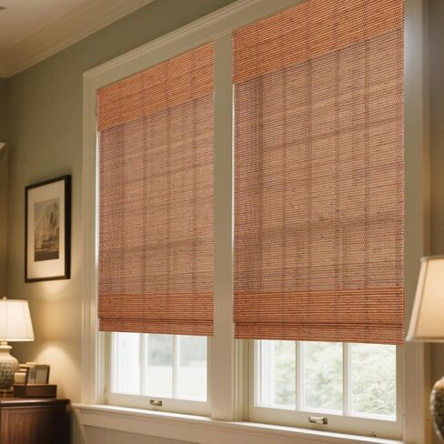 Cordless Bamboo Roman Shades, Window Blinds, Custom Woven Wood Shades for Indoor Windows, French Doors, Dining Room, Living Room, Kitchen, Acorn PS-043 in Saudi Arabia